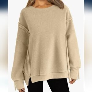 Zeagoo Fleece Sweatshirts Casual Pullover Long Large Beige